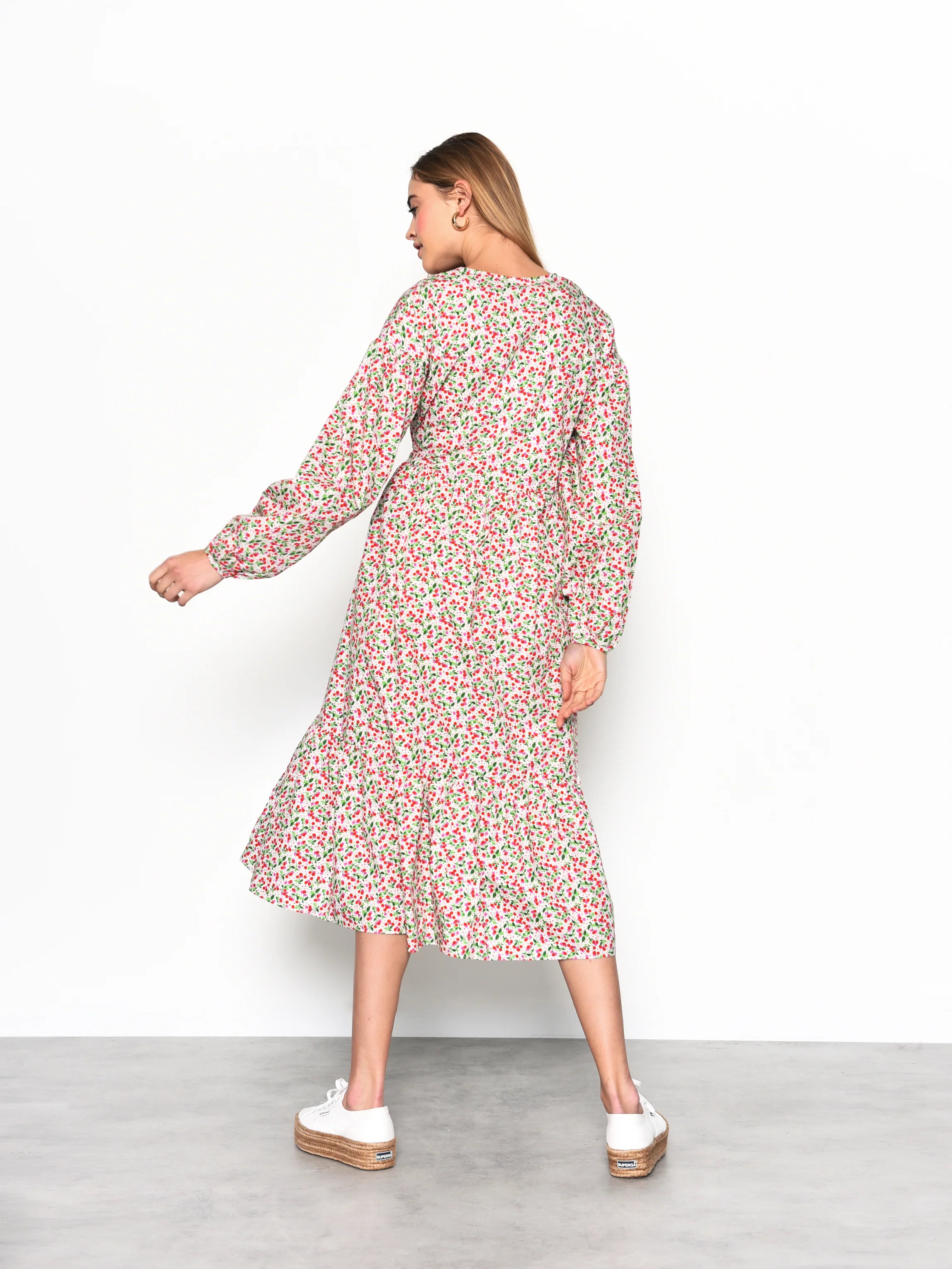 Glamorous Multi White Cherry Print Wrap Midi Dress - Image 2