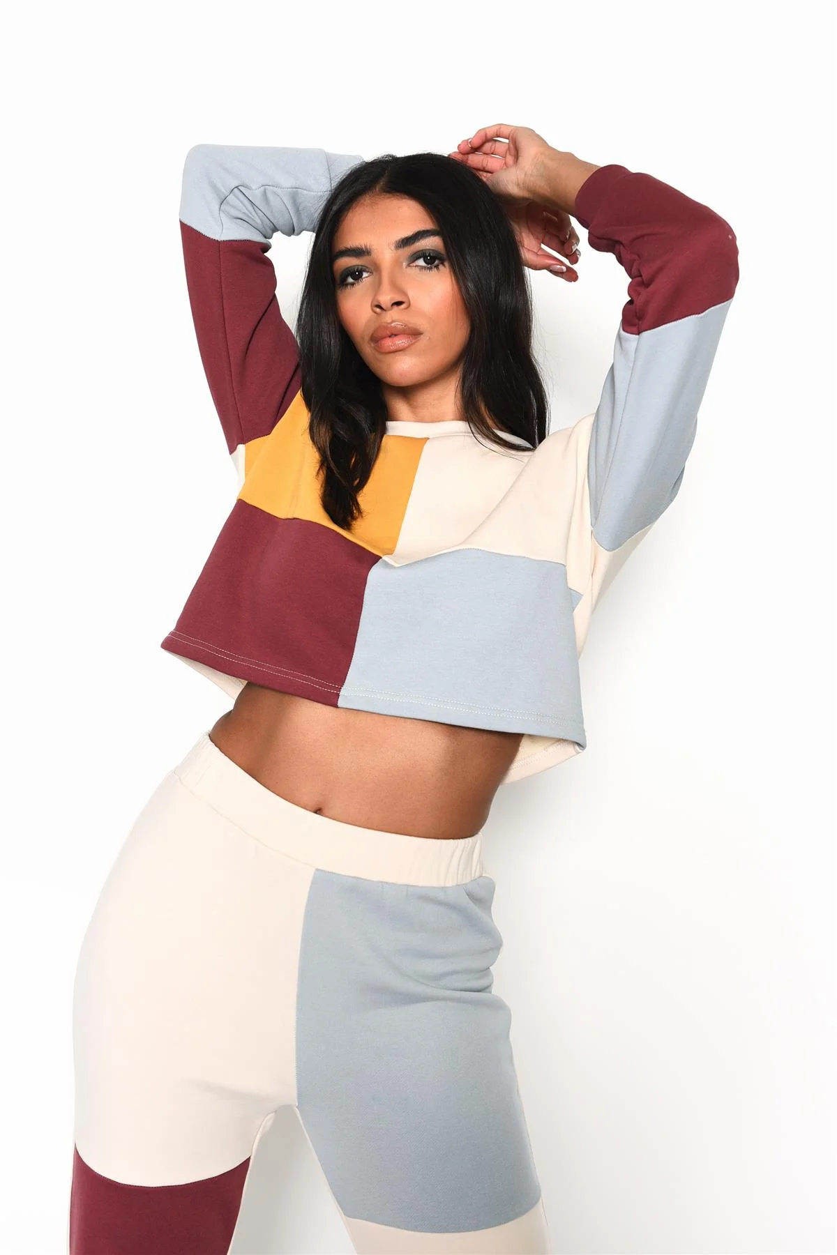 Mutli-Colourblock Long Sleeve Crop-Top - Image 3