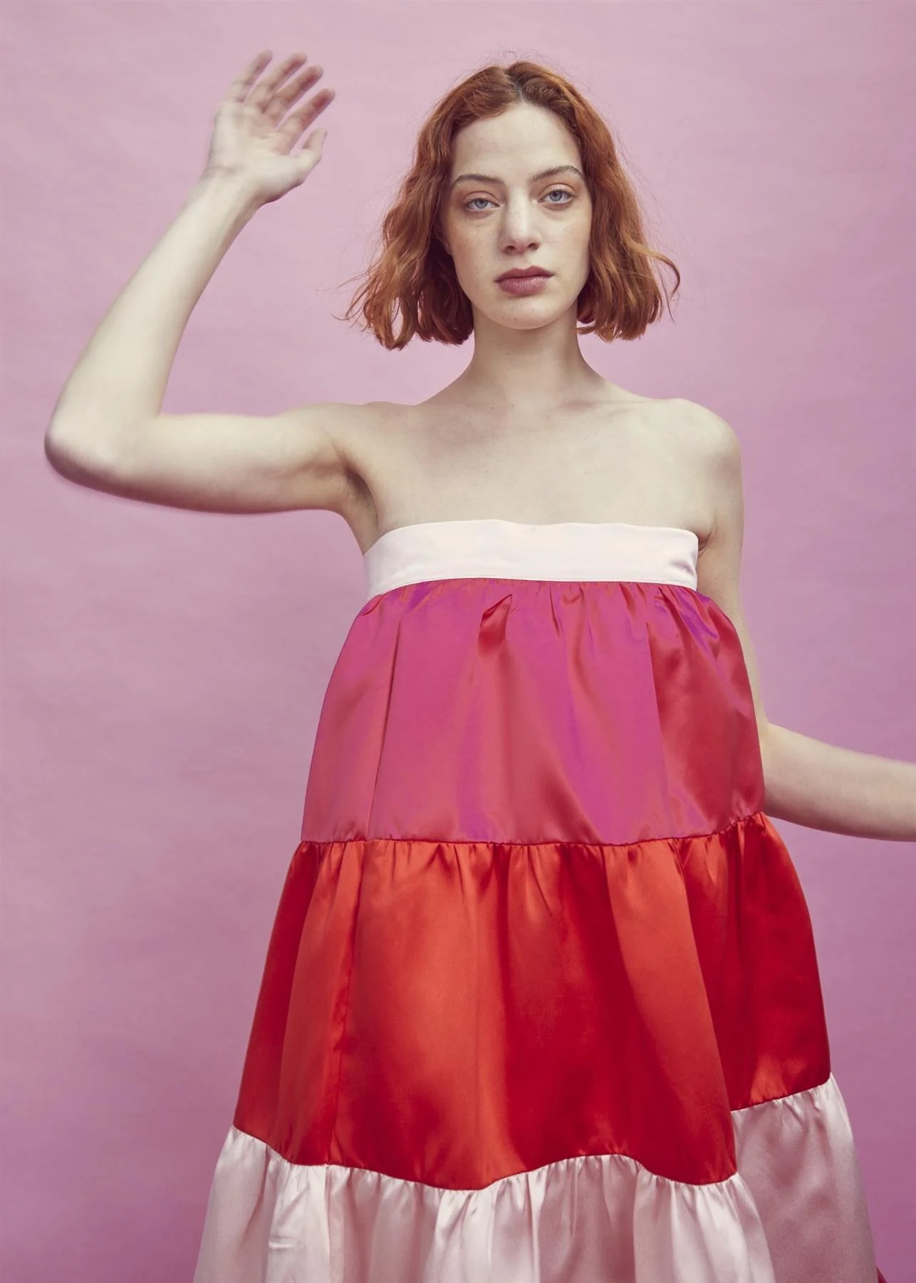 Nancy Gathered Tiered Midi Skirt -Pink-Red - Image 6