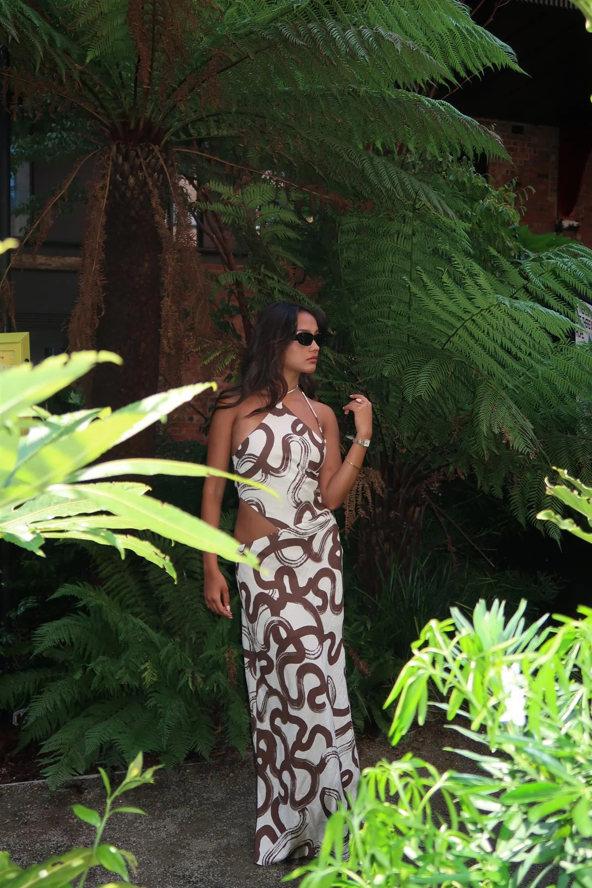 Natural-Brown-Swirl Split-Leg Maxi-Dress - Image 3