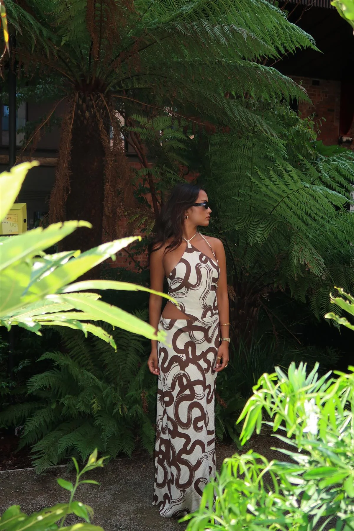 Natural-Brown-Swirl Split-Leg Maxi-Dress - Image 4