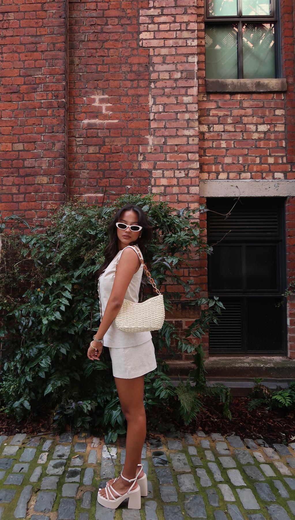 Natural-Ecru Button-Up Sleeveless-Top - Image 3