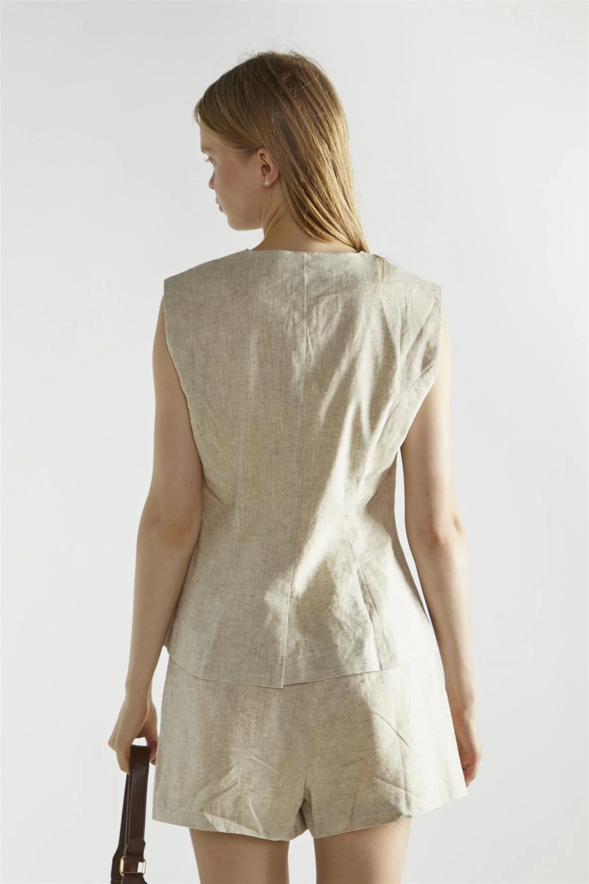 Natural Sleeveless Button Front Vest-Top - Image 2