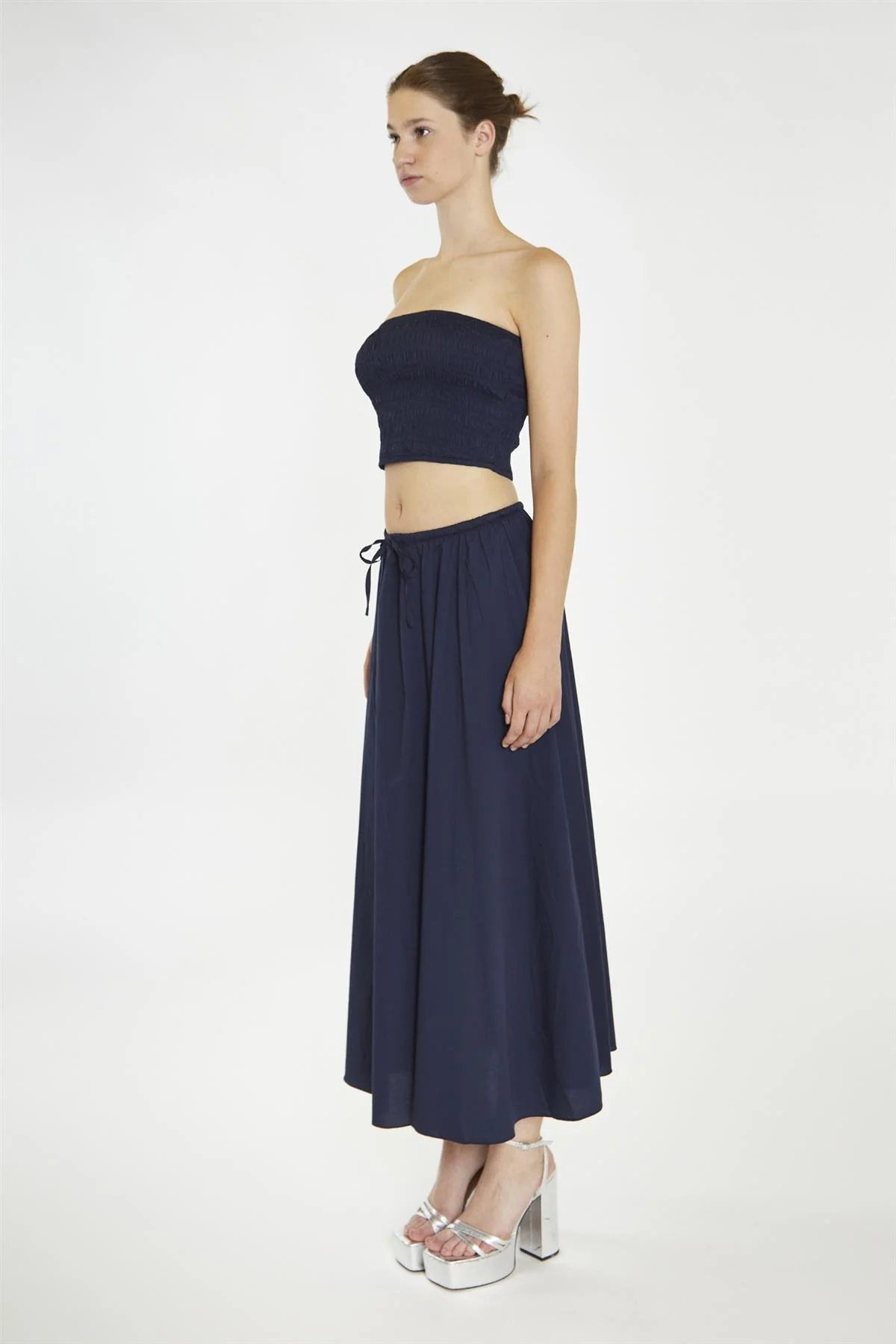 Navy Floaty Midaxi-Skirt - Image 4