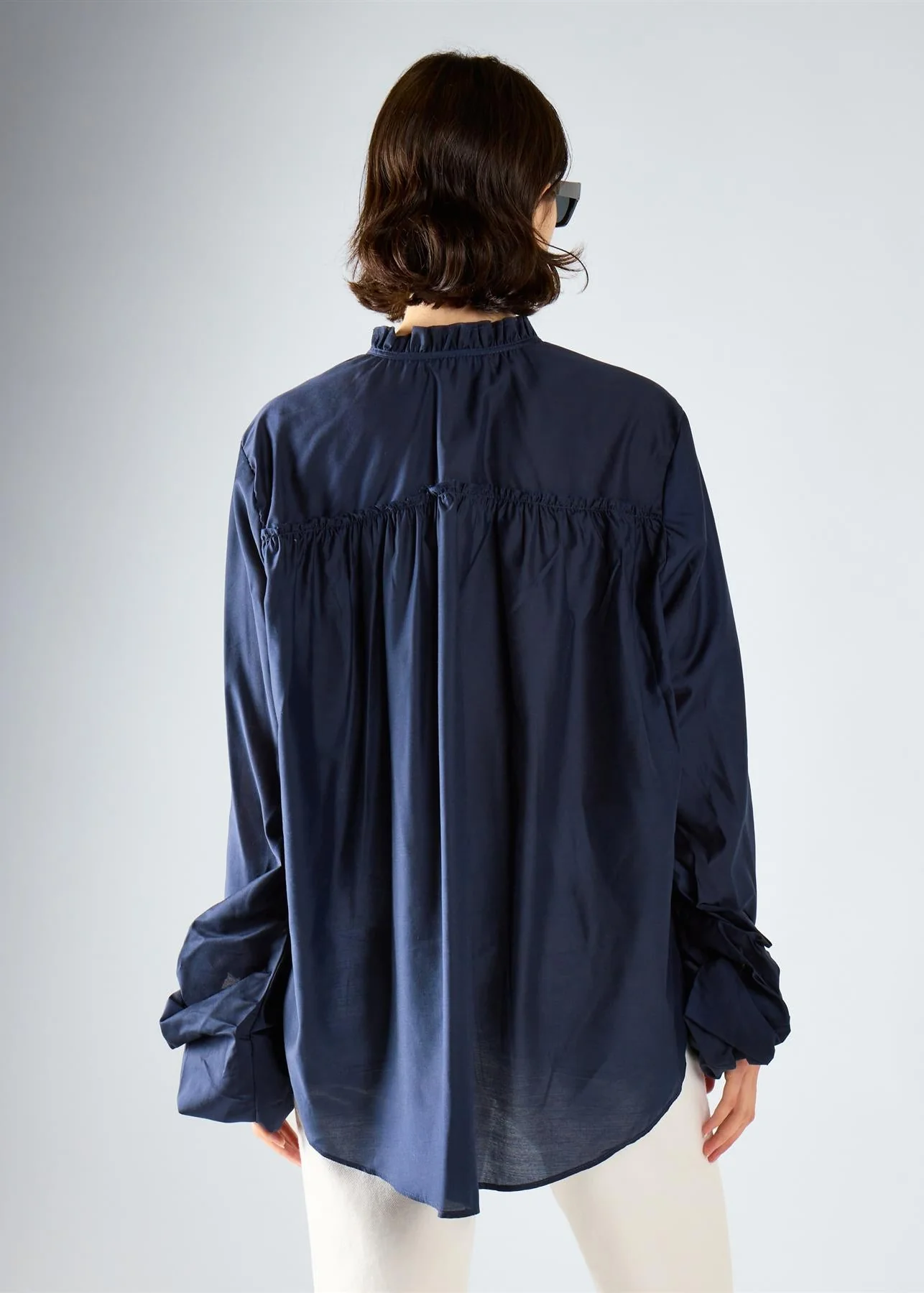 Navy Tie Chiffon Blouse - Image 2