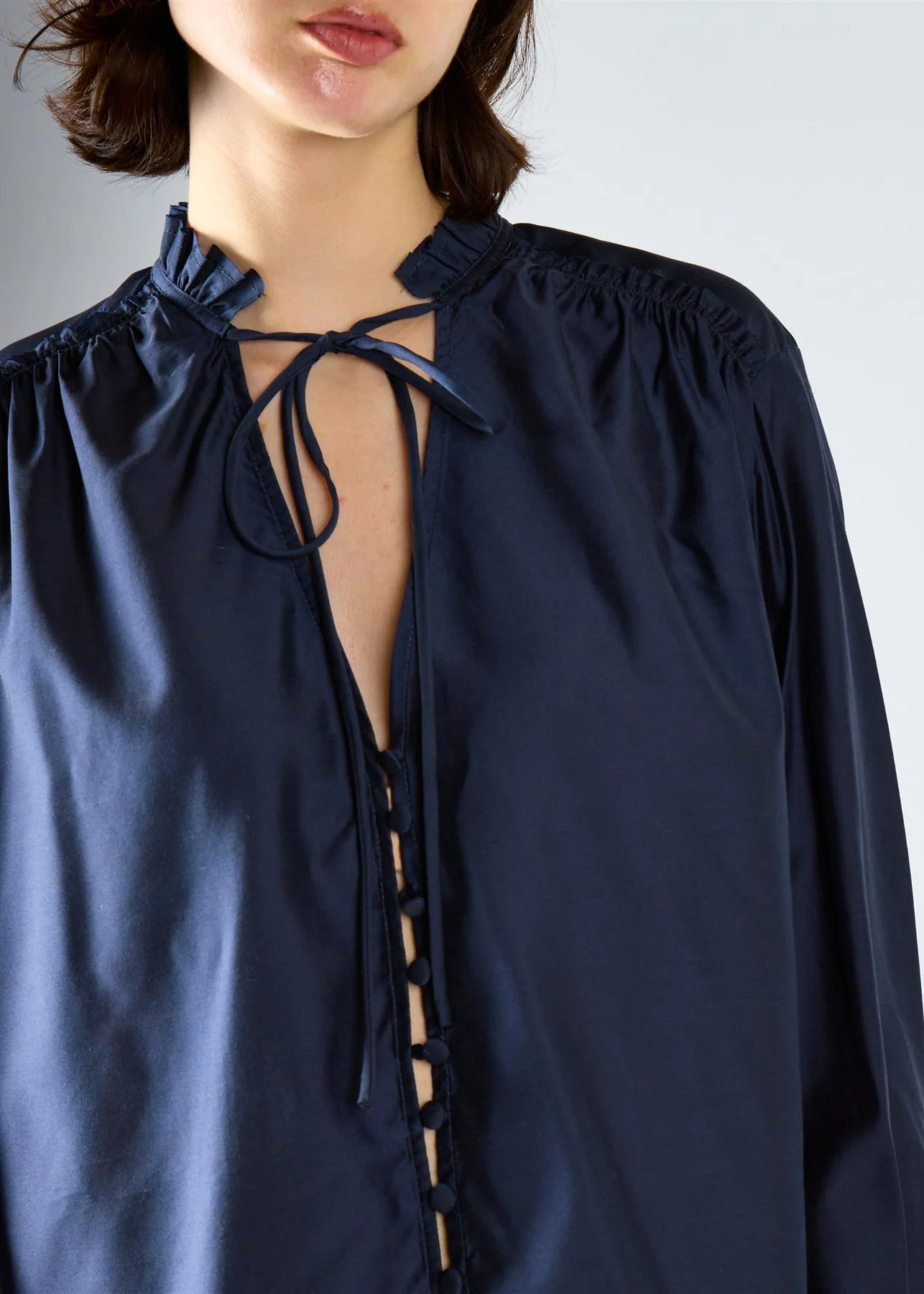 Navy Tie Chiffon Blouse - Image 4