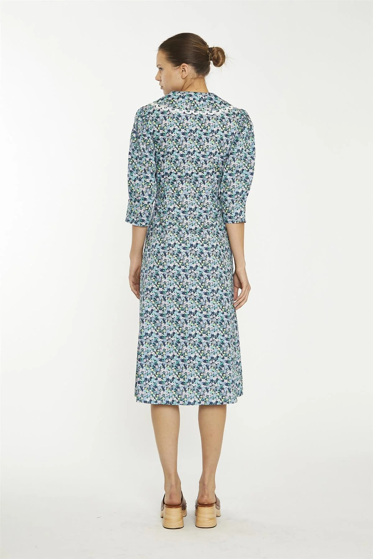 Navy Vintage Floral Collared Midaxi-Dress - Image 2