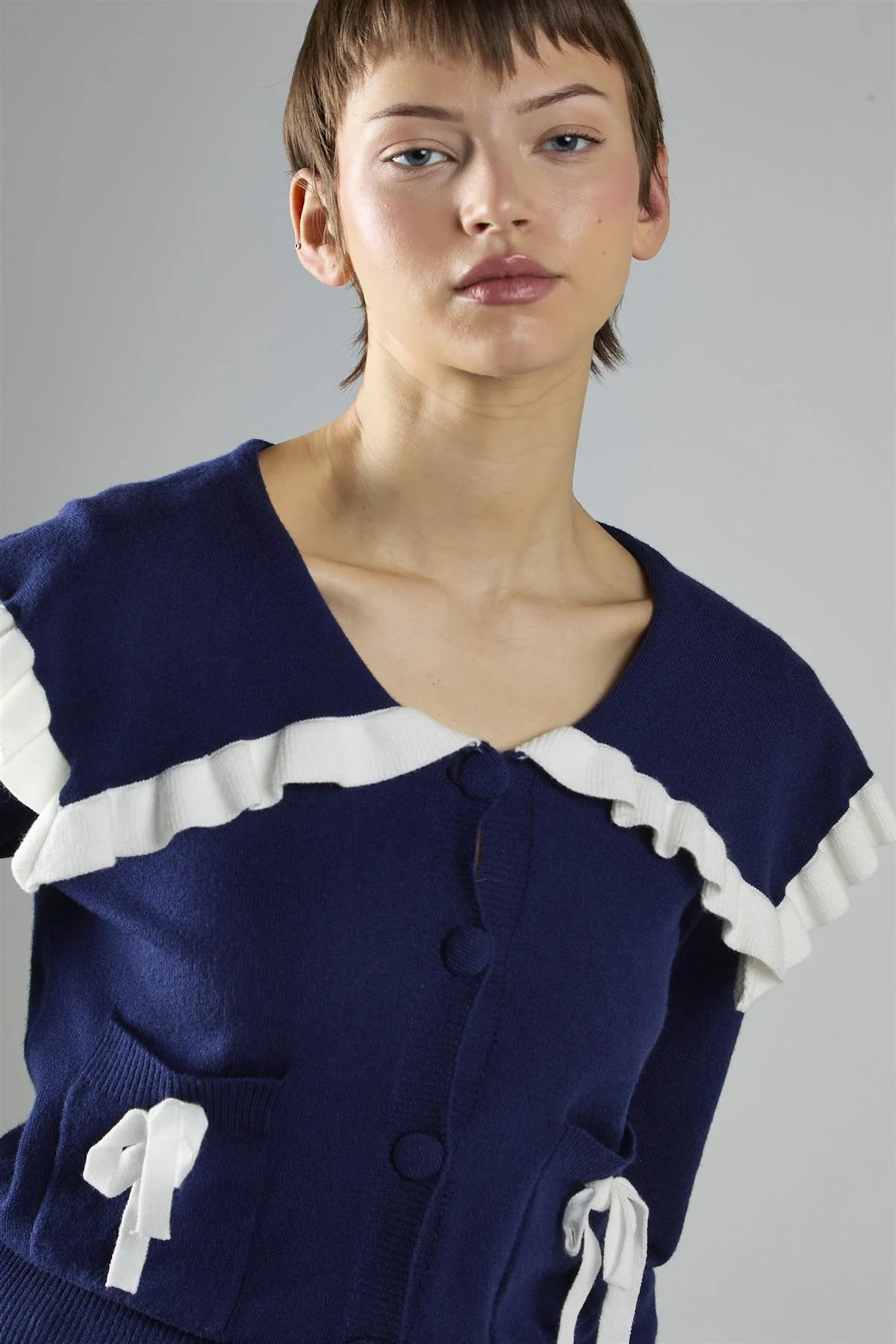 Navy-White Collared Cardigan - Image 4