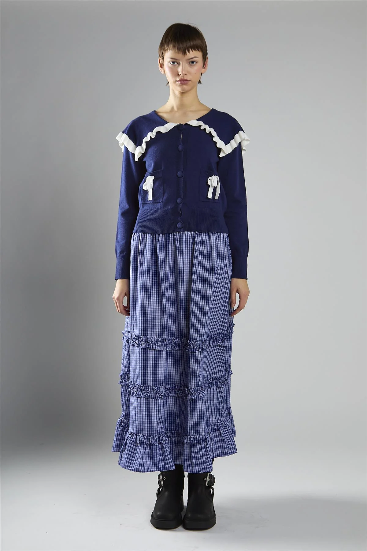 Navy-White Collared Cardigan - Image 5