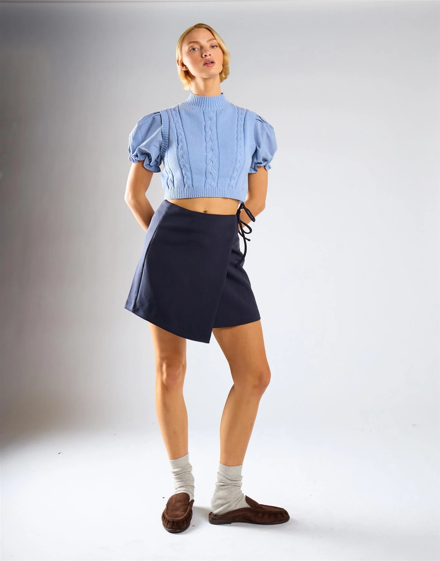 Navy Wrap Mini Skirt
