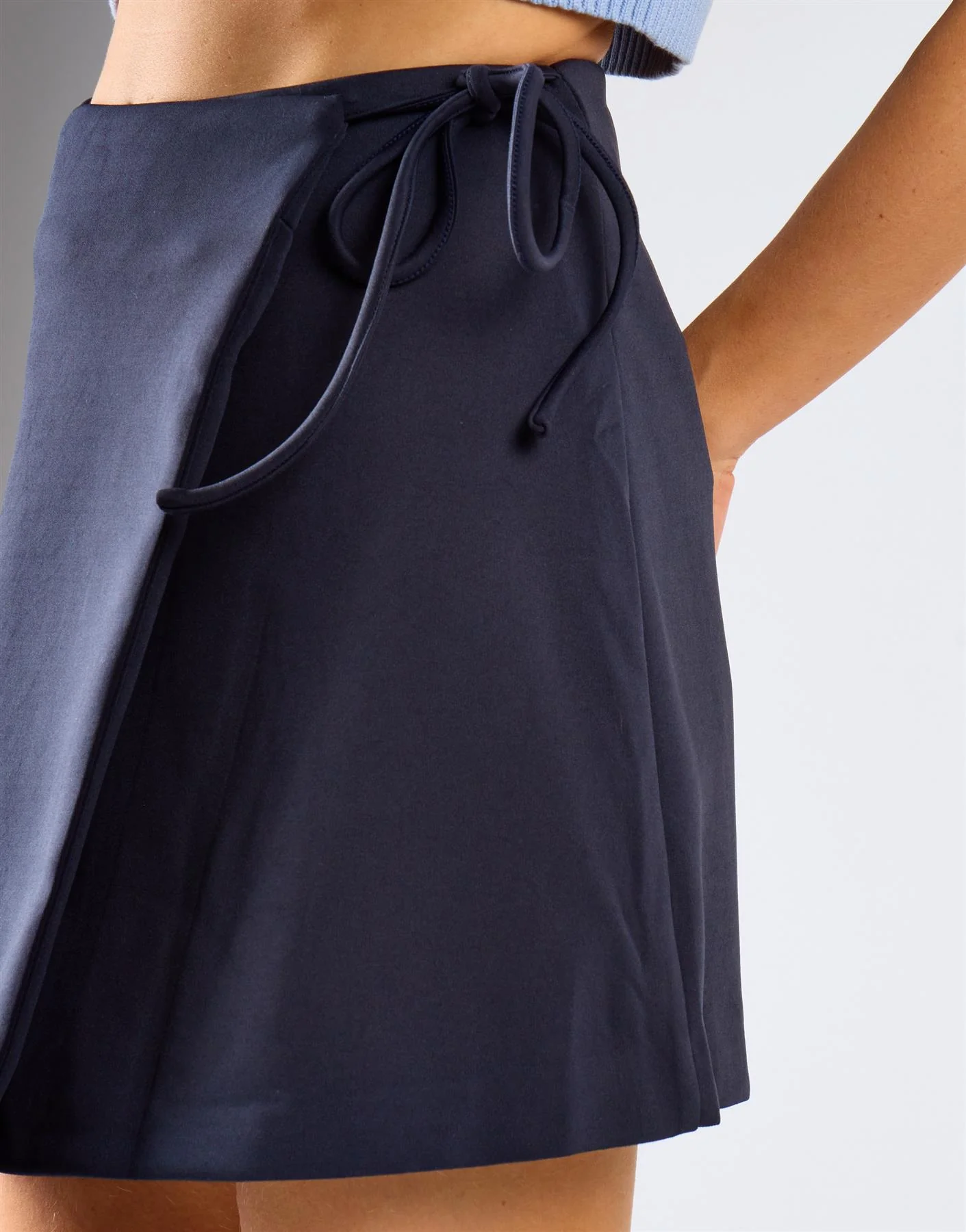 Navy Wrap Mini Skirt - Image 3