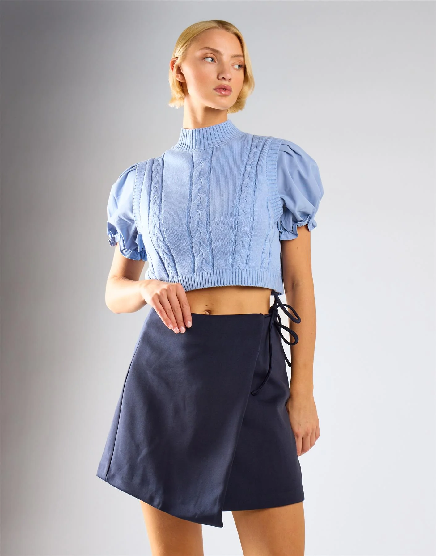 Navy Wrap Mini Skirt - Image 4