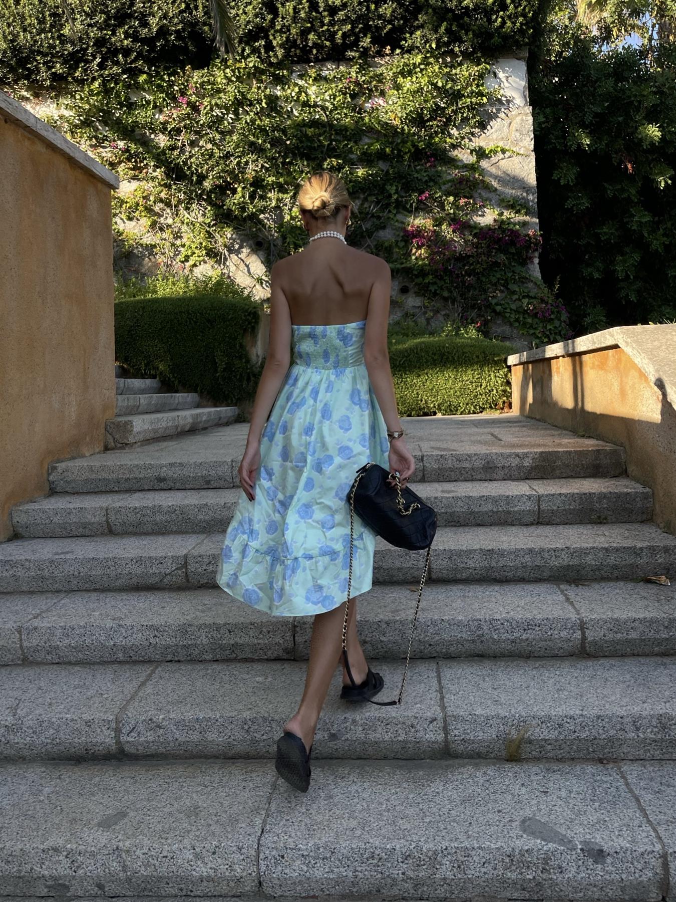 Niamh Strapless Hi-Low Dress -Mint-Blue Floral - Image 2