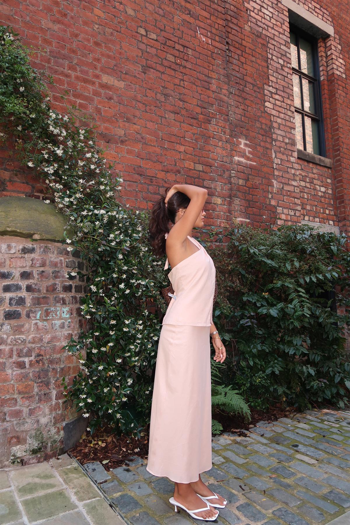 Nude-Peach Cross-Halter-Neck Crop-Top - Image 3