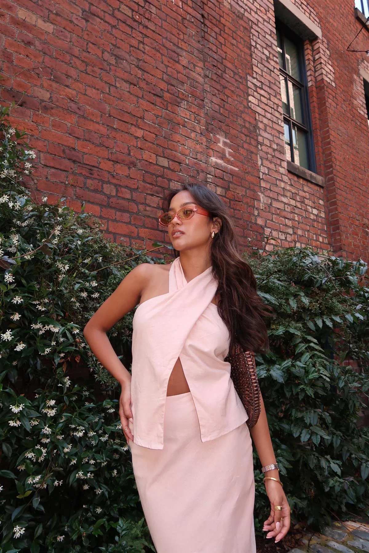 Nude-Peach Cross-Halter-Neck Crop-Top - Image 4