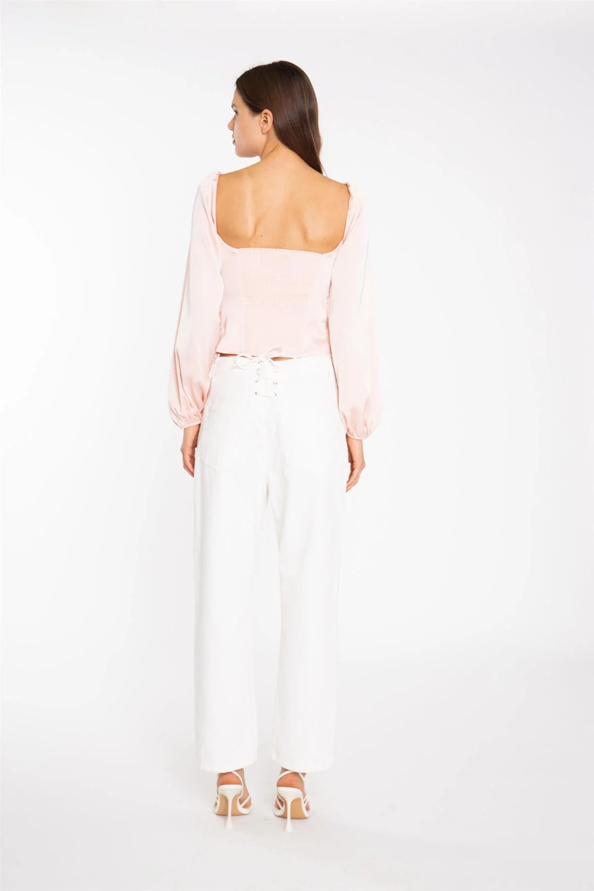 Nude Peach Long-Sleeve Bust Seam Top - Image 2