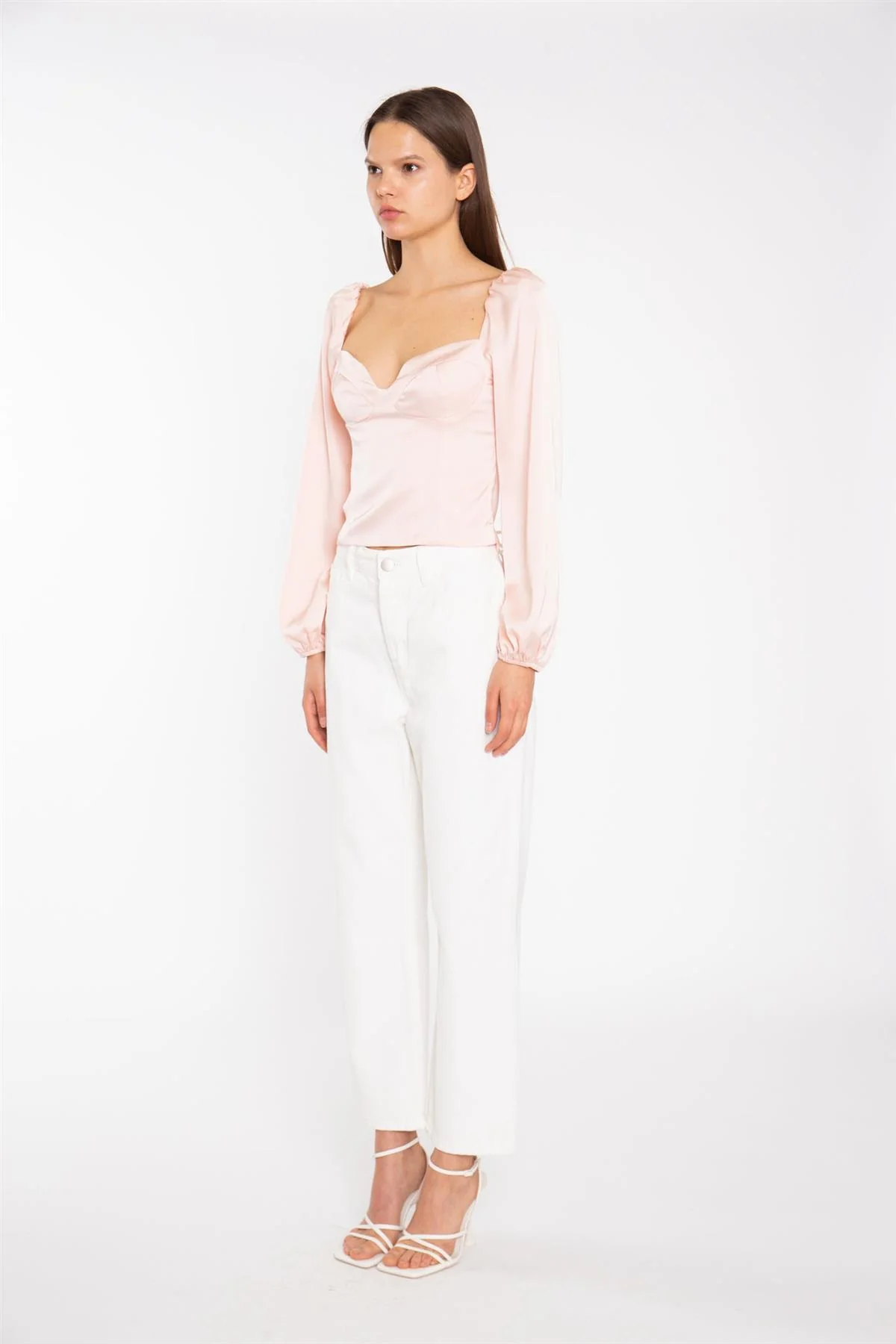 Nude Peach Long-Sleeve Bust Seam Top - Image 4