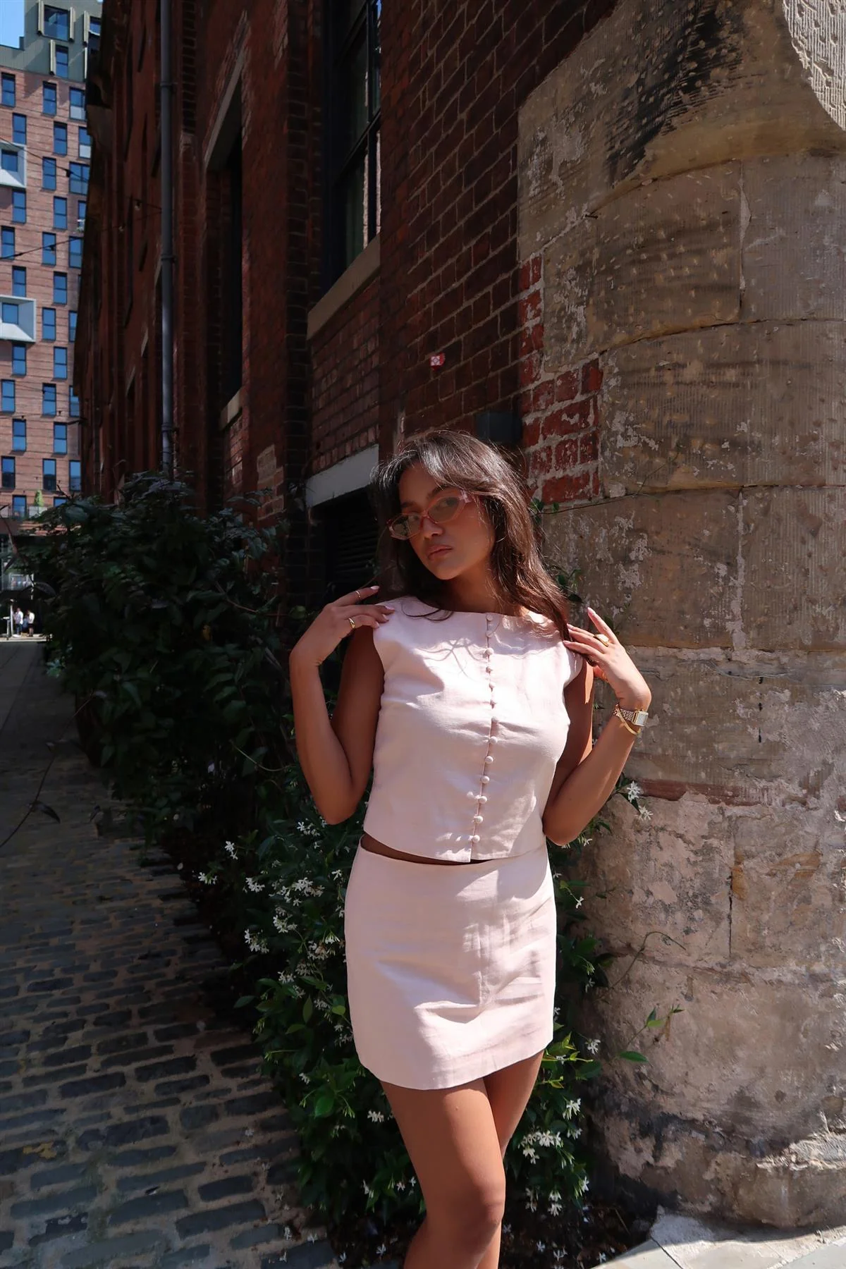 Nude-Peach Straight Pencil Mini-Skirt - Image 4