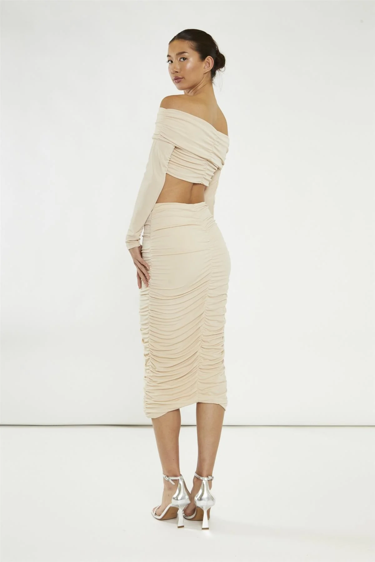 Nude Ruched Midi-Skirt - Image 2