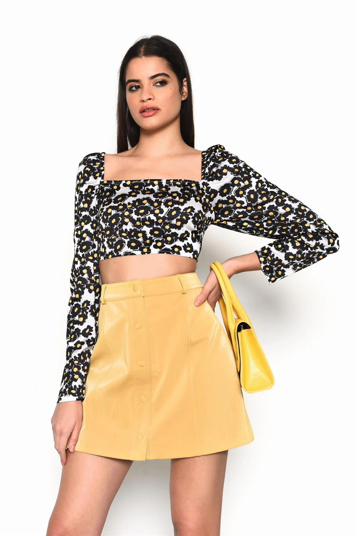 Ochre-Pu A-Line Mini-Skirt - Image 3