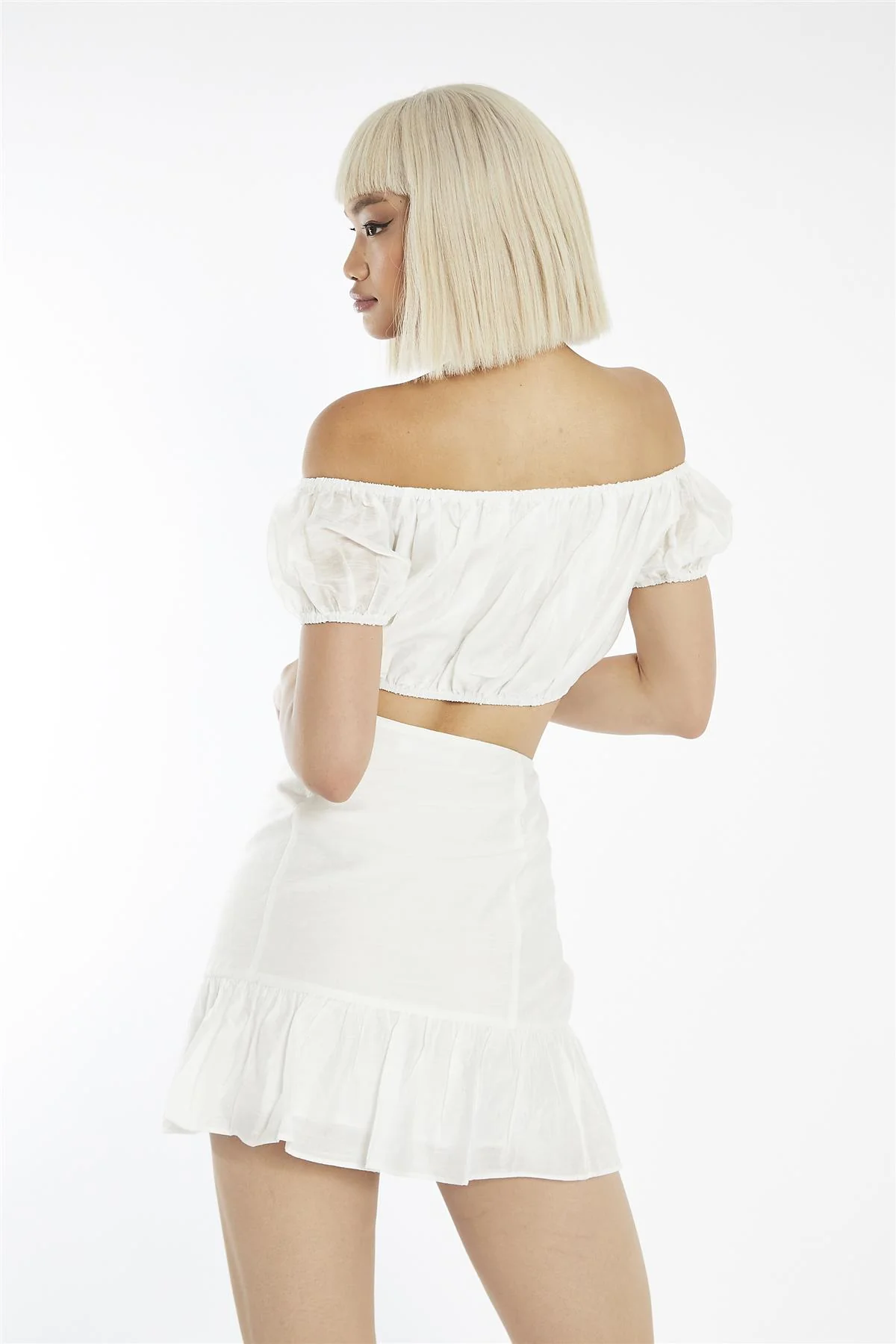 Off Shoulder Crop Top - White - Image 2