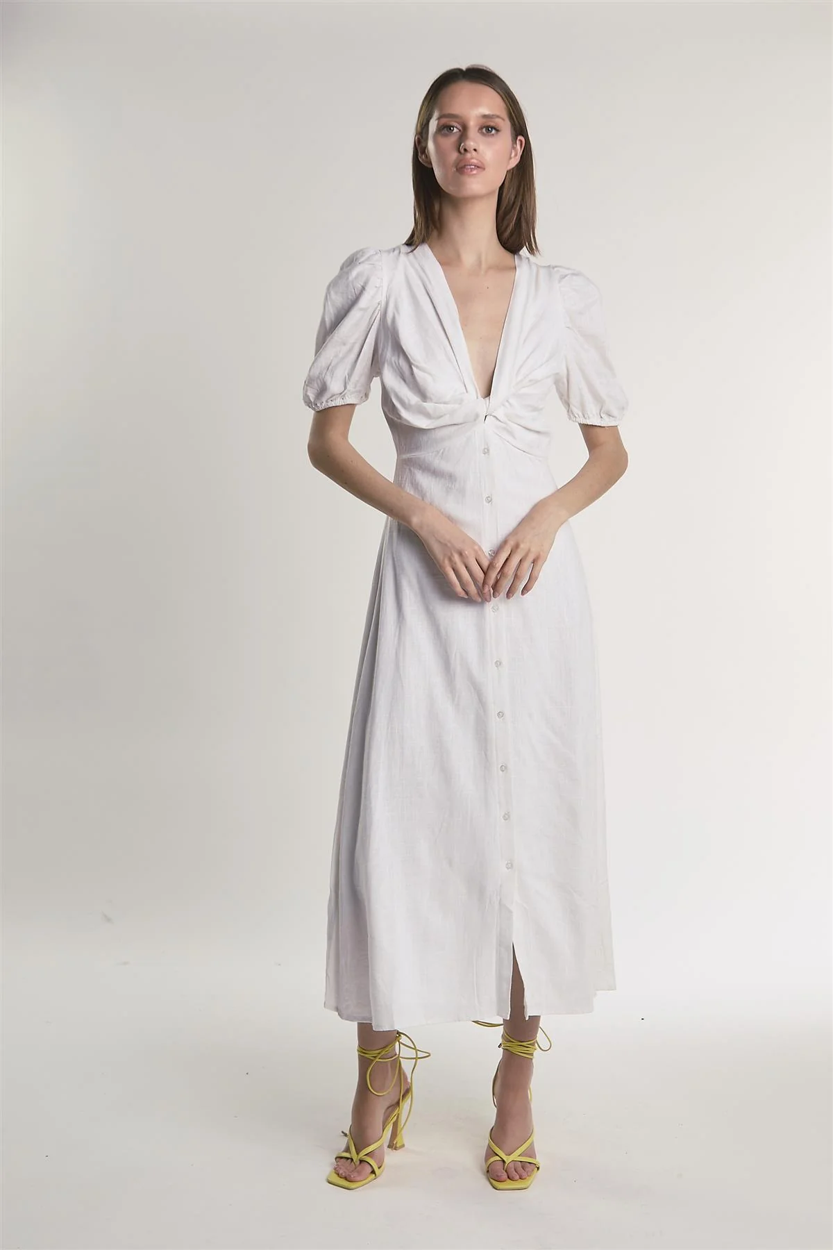 Off-White Button-Front-Twist Midi-Dress