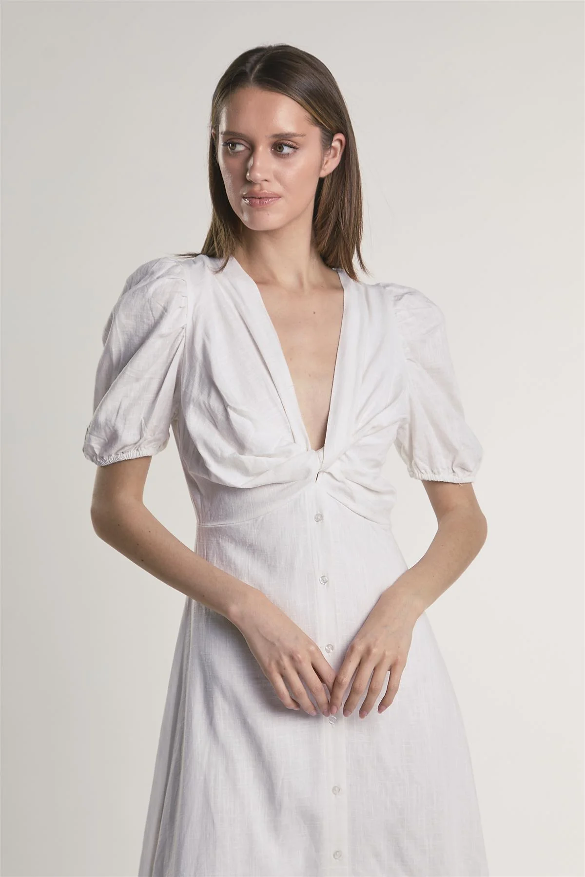 Off-White Button-Front-Twist Midi-Dress - Image 3