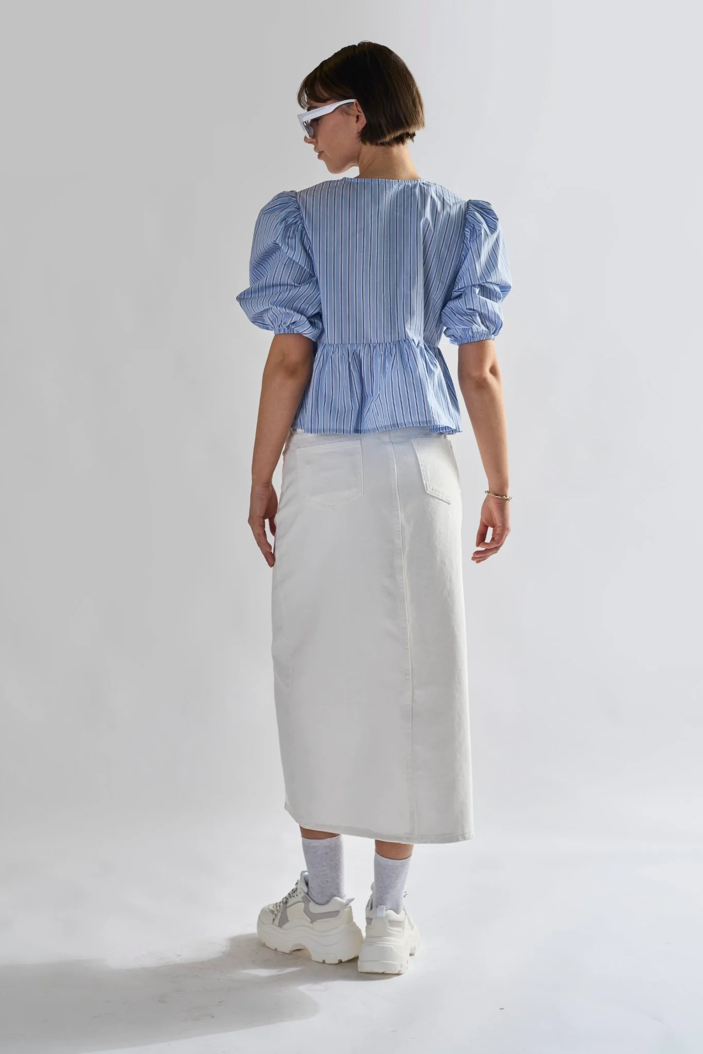 Off White Centre-Split Denim Maxi-Skirt - Image 2