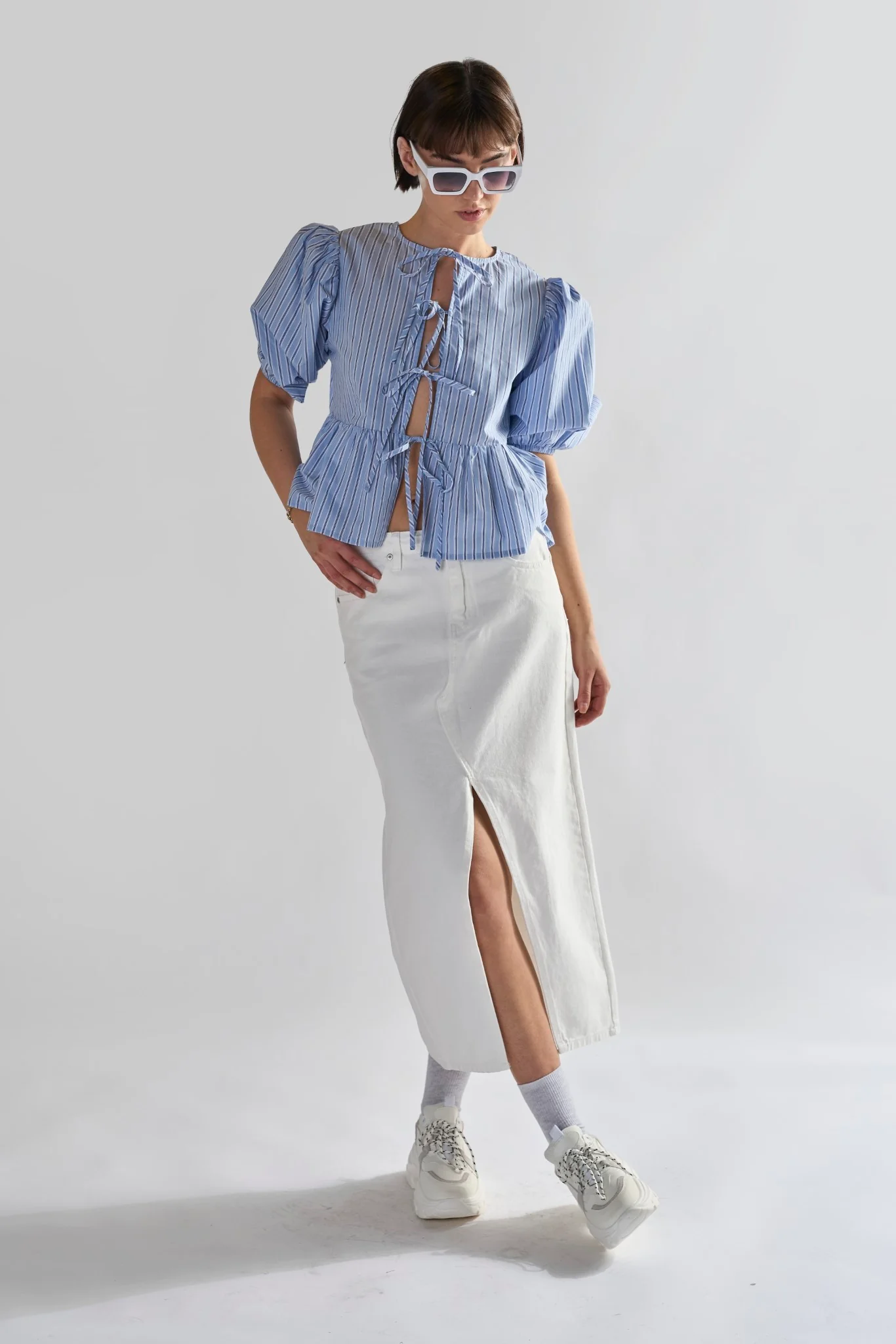 Off White Centre-Split Denim Maxi-Skirt - Image 5