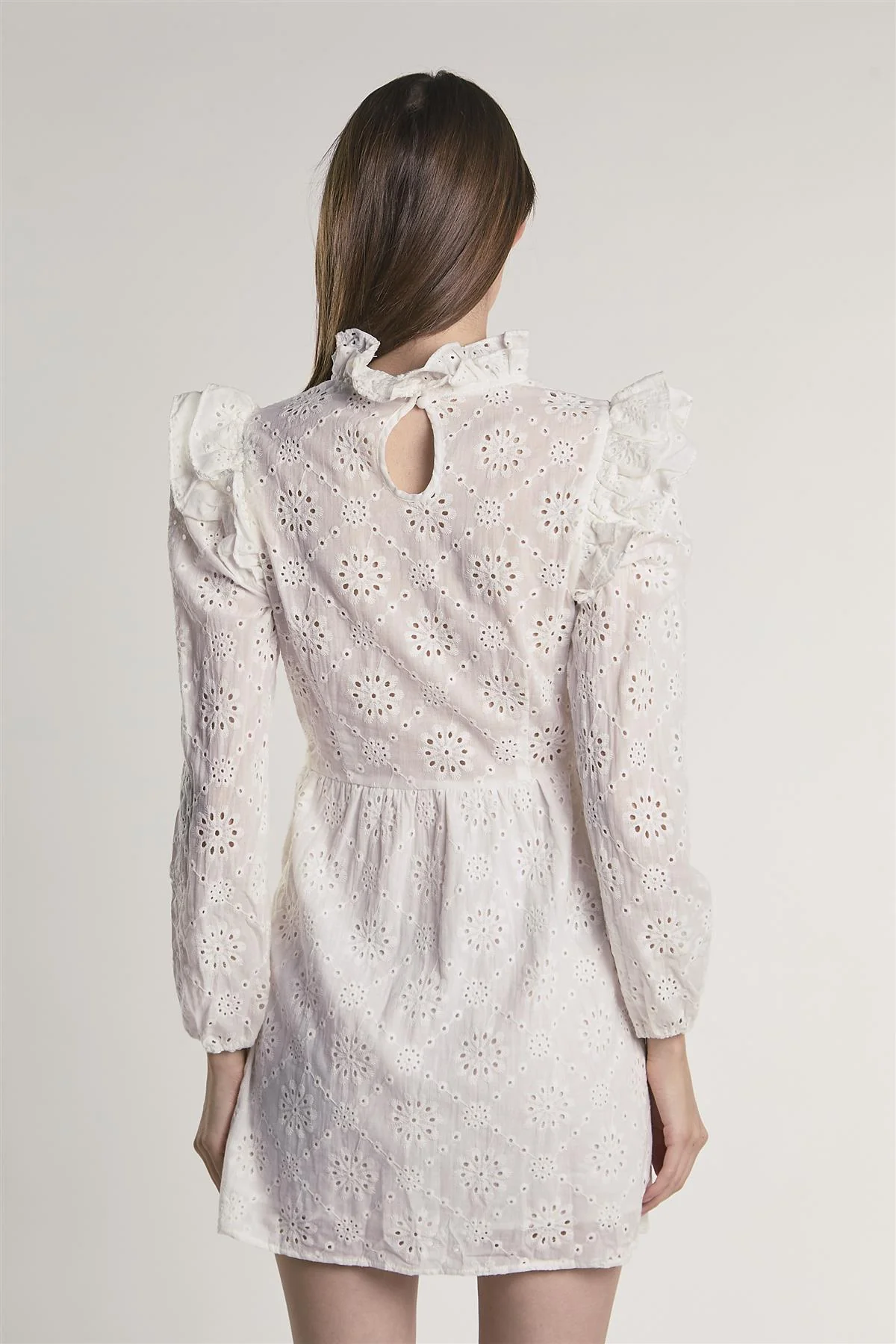 Off-White Eyelet-Ruffle-Trim Mini-Dress - Image 2
