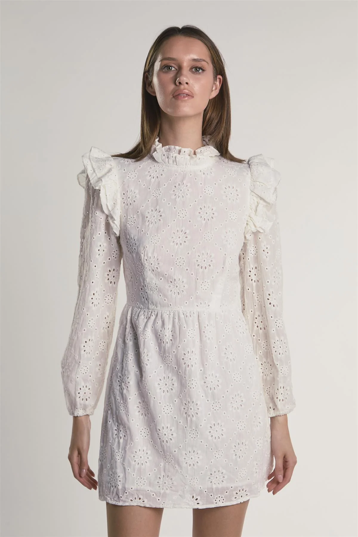 Off-White Eyelet-Ruffle-Trim Mini-Dress - Image 3