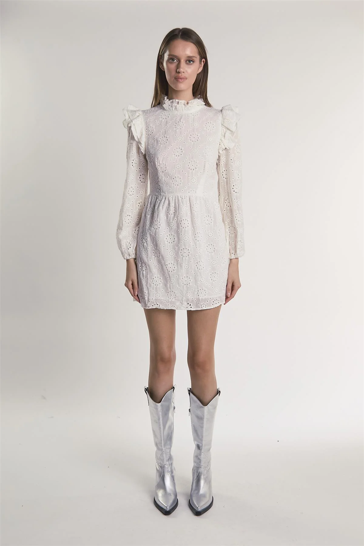 Off-White Eyelet-Ruffle-Trim Mini-Dress - Image 5