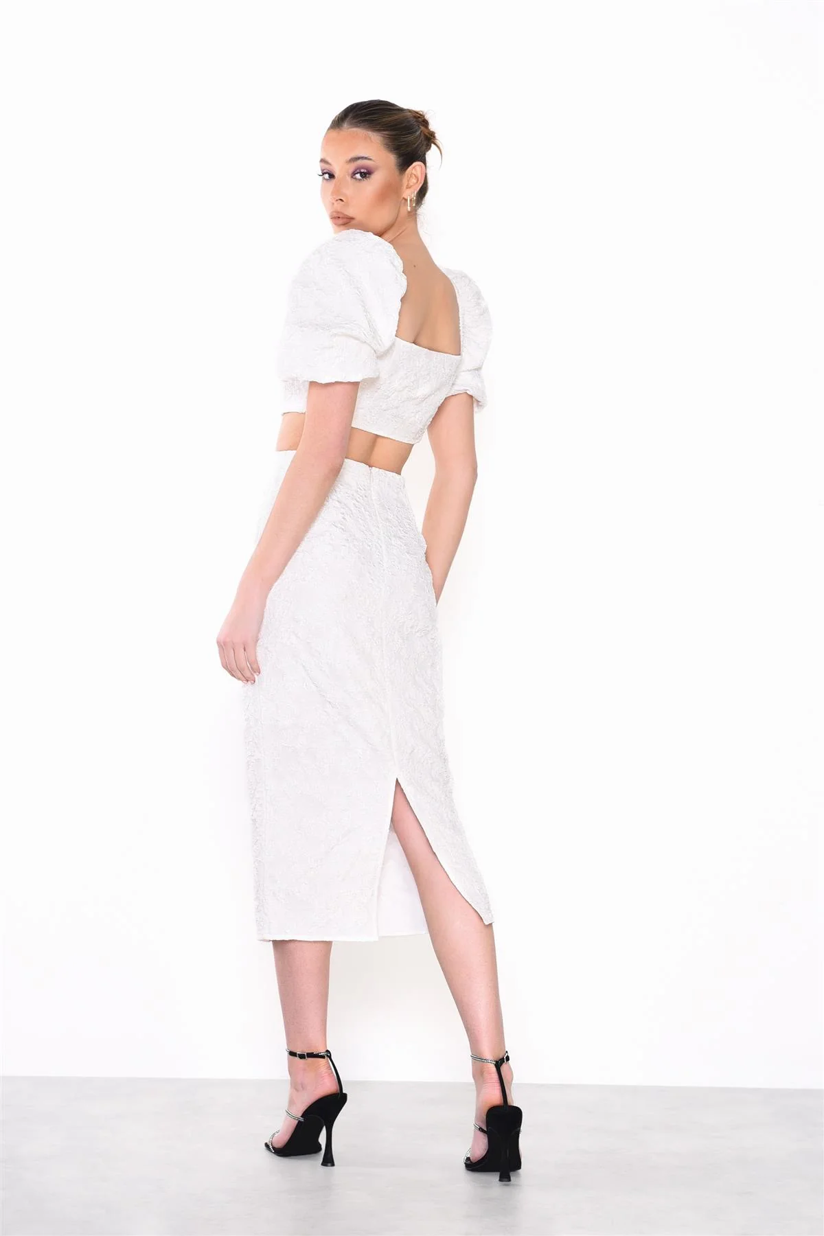 Off-White Jacquard Pencil Midi-Skirt - Image 2