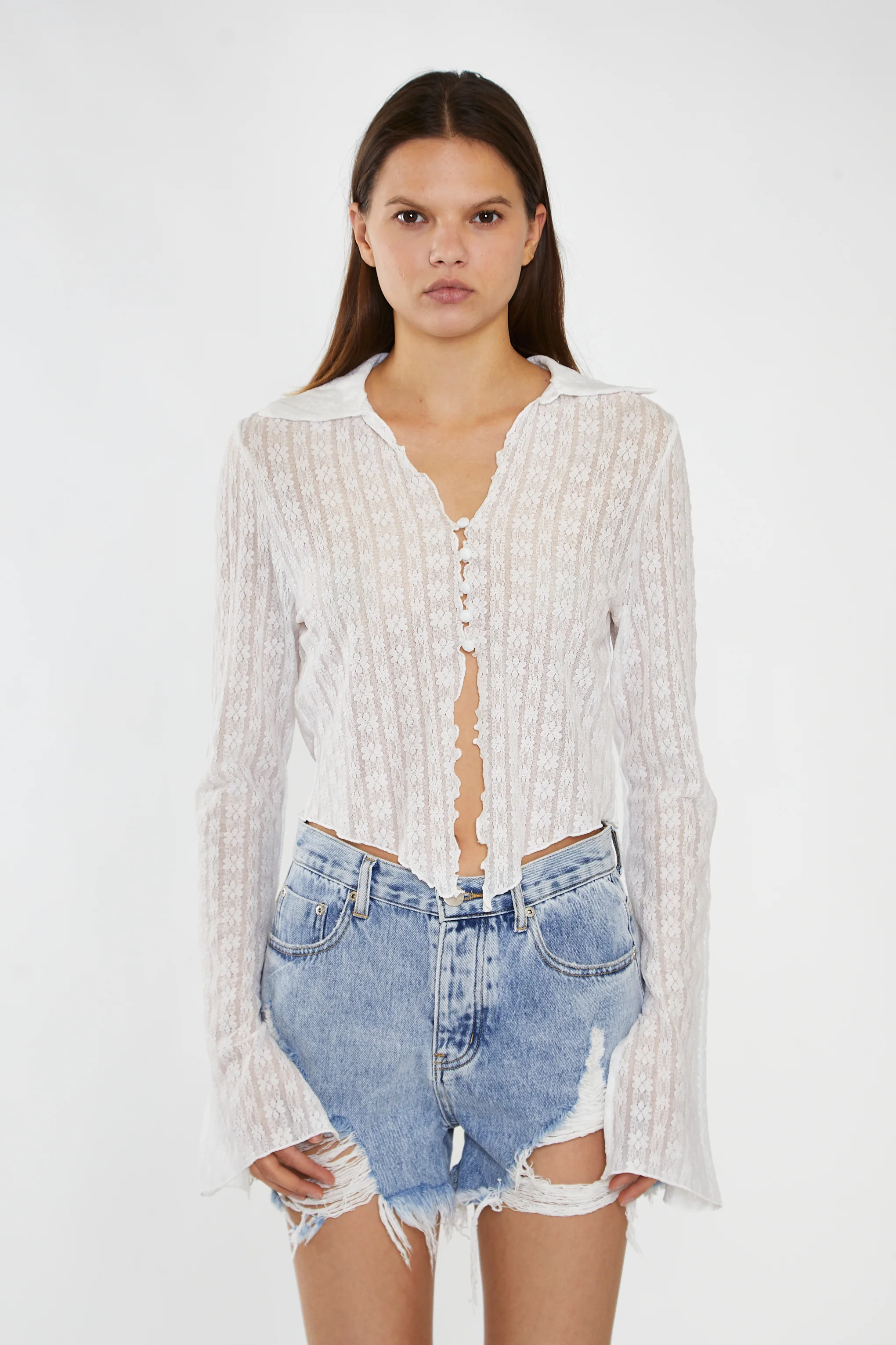 Off-White Lace Button-Through Asymmetrical-Top - Image 3