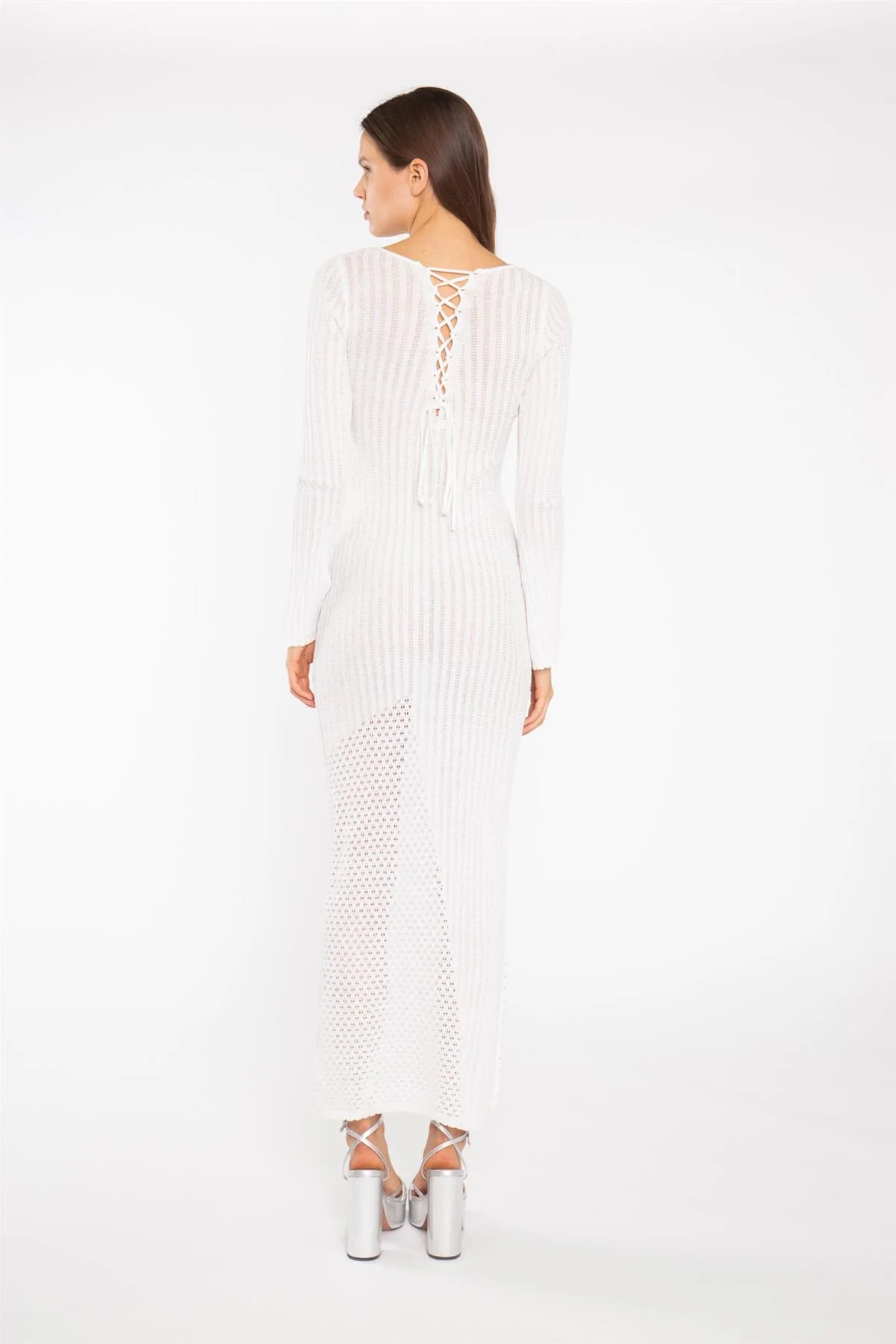 Off White Mix Knit Maxi-Dress - Image 2