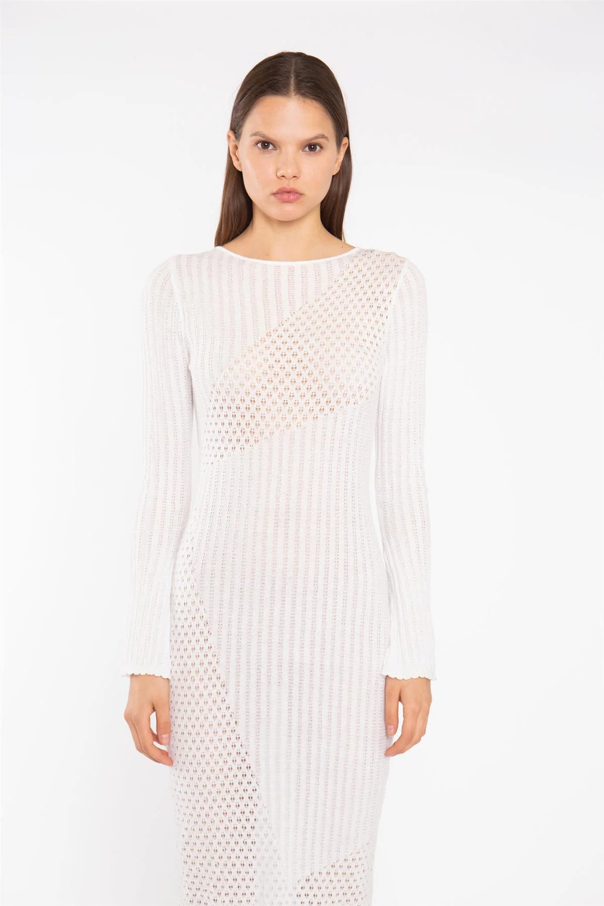 Off White Mix Knit Maxi-Dress - Image 3