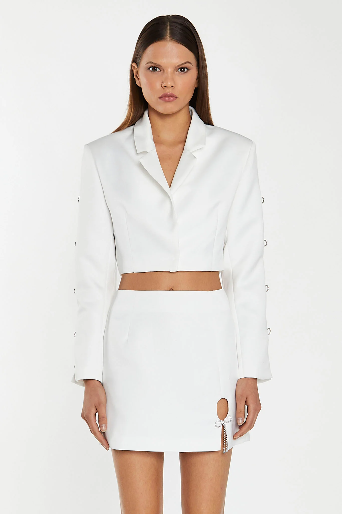 Off-White Satin Diamante Bow Mini-Skirt - Image 3