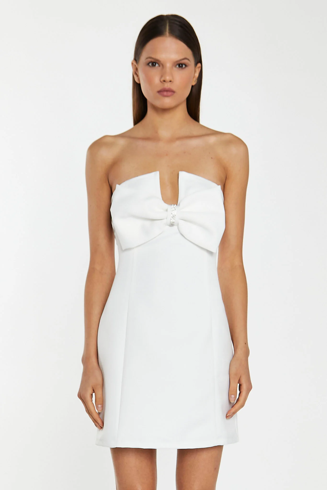Off-White Satin Strapless Bow Mini-Dress - Image 3