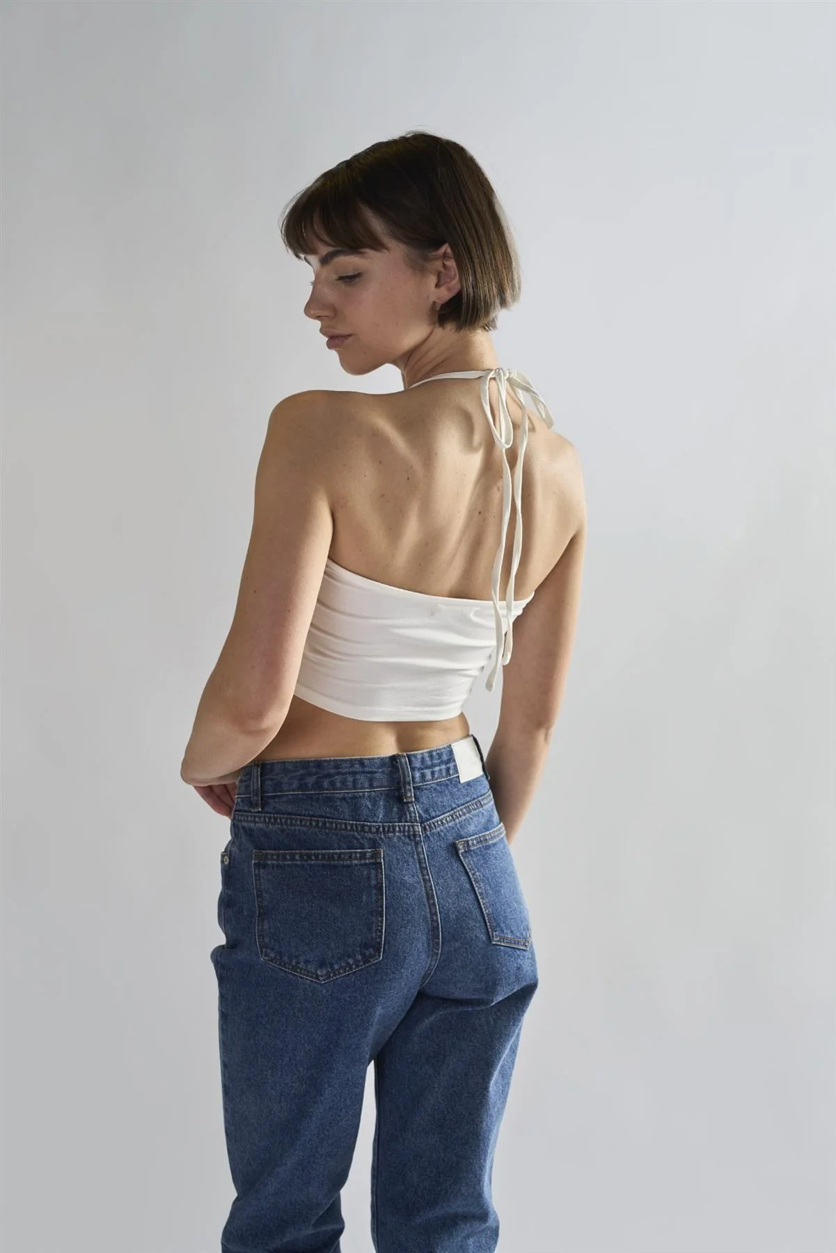 Off-White Tie Neck Halter Crop-Top - Image 2