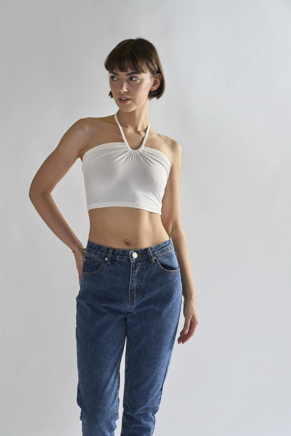 Off-White Tie Neck Halter Crop-Top - Image 3