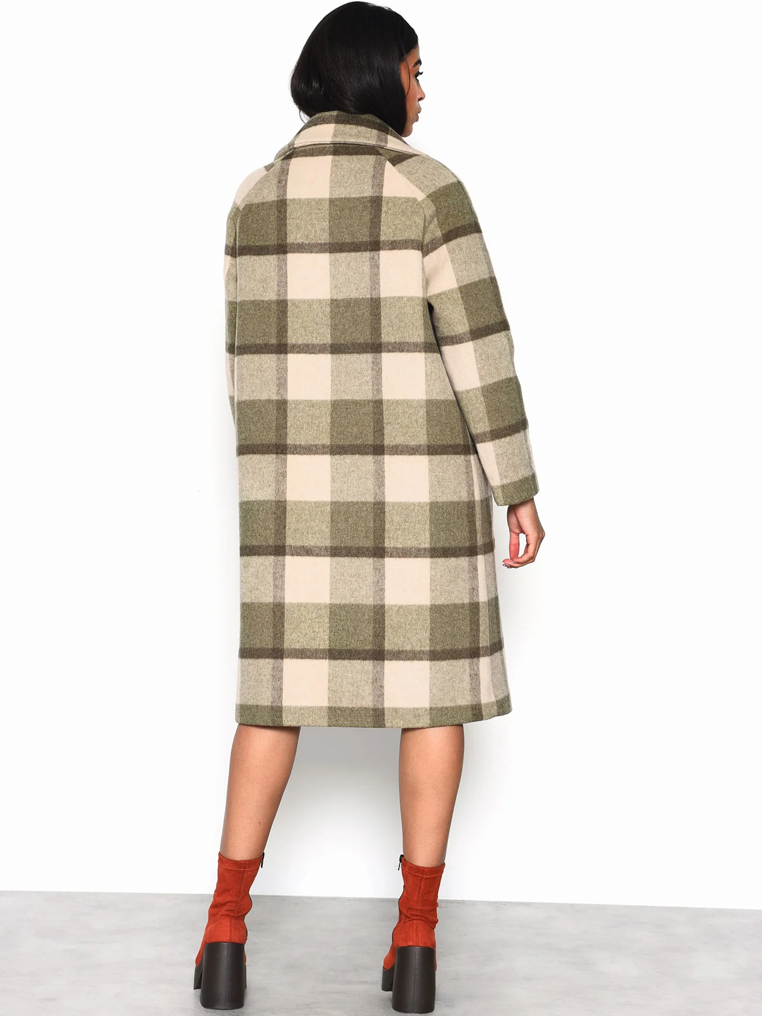 Glamorous Olive Beige Check Longline Coat - Image 2