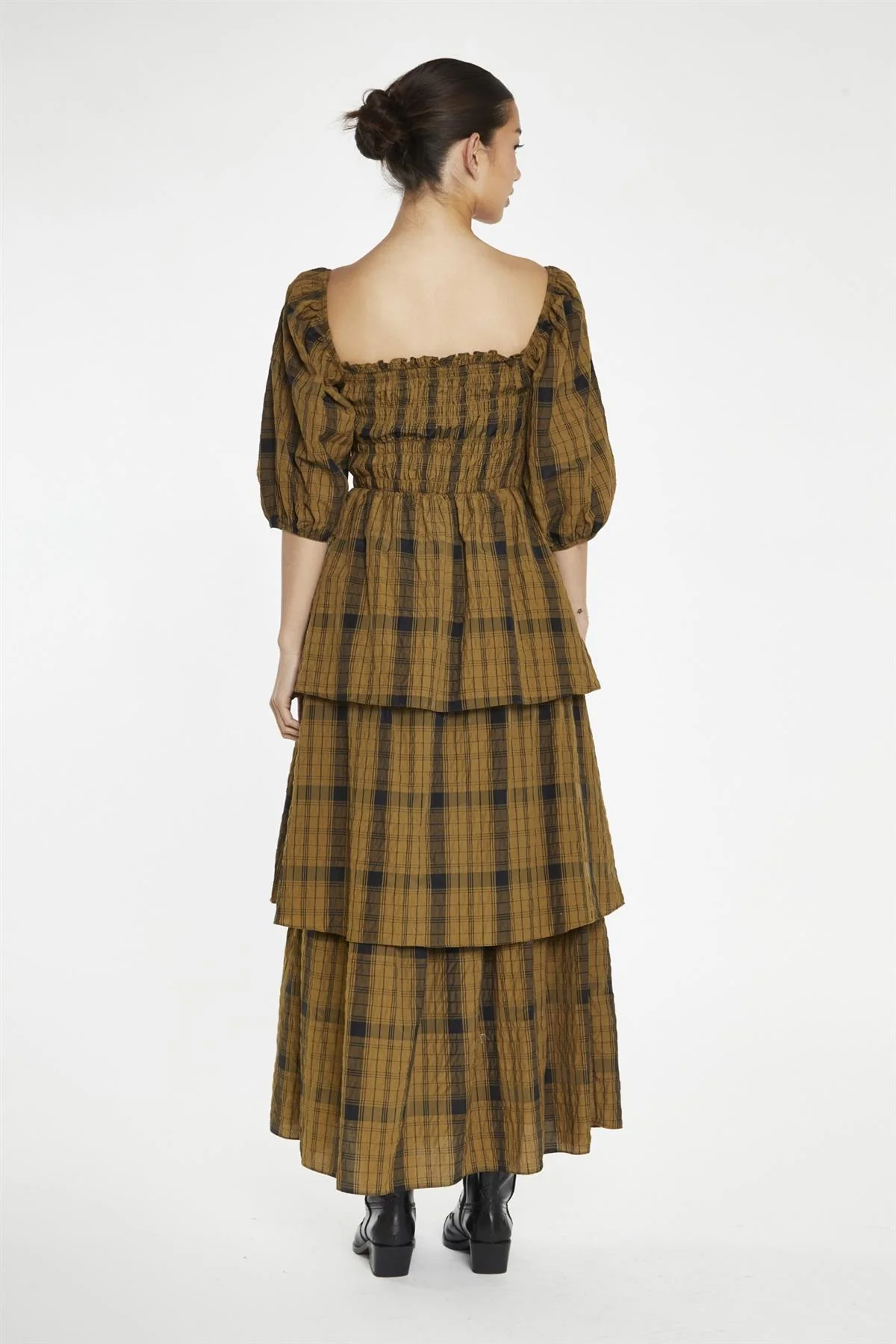 Olive-Check Tiered Maxi-Dress - Image 2