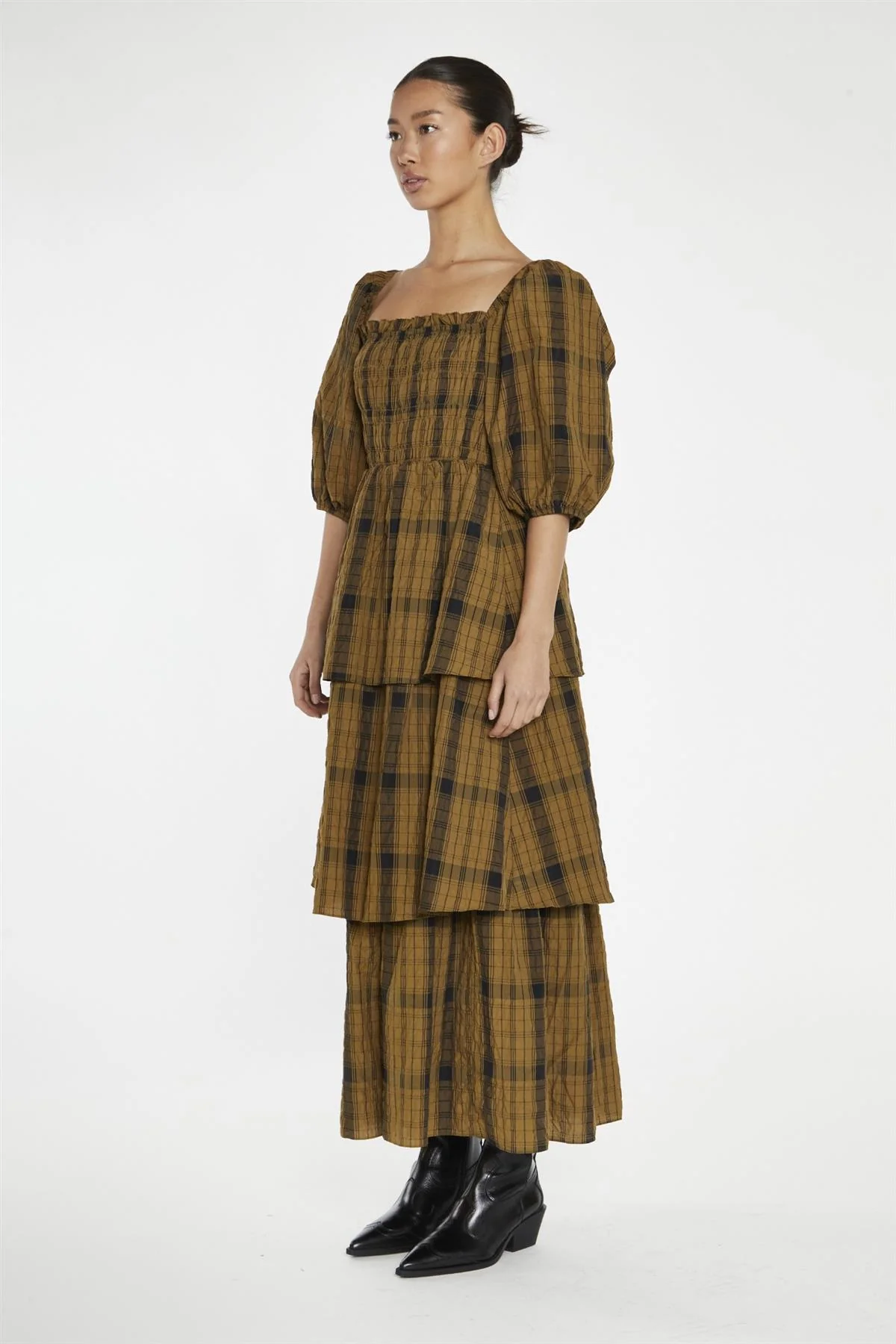 Olive-Check Tiered Maxi-Dress - Image 4
