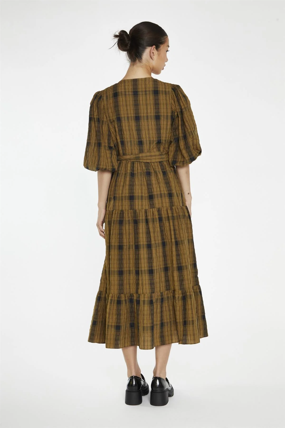 Olive-Check Wrap Midi-Dress - Image 2
