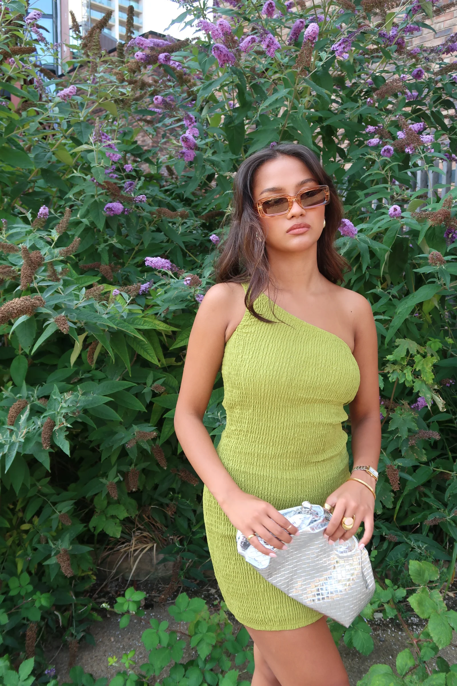 Olive-Green Asymmetric Mini-Dress - Image 3