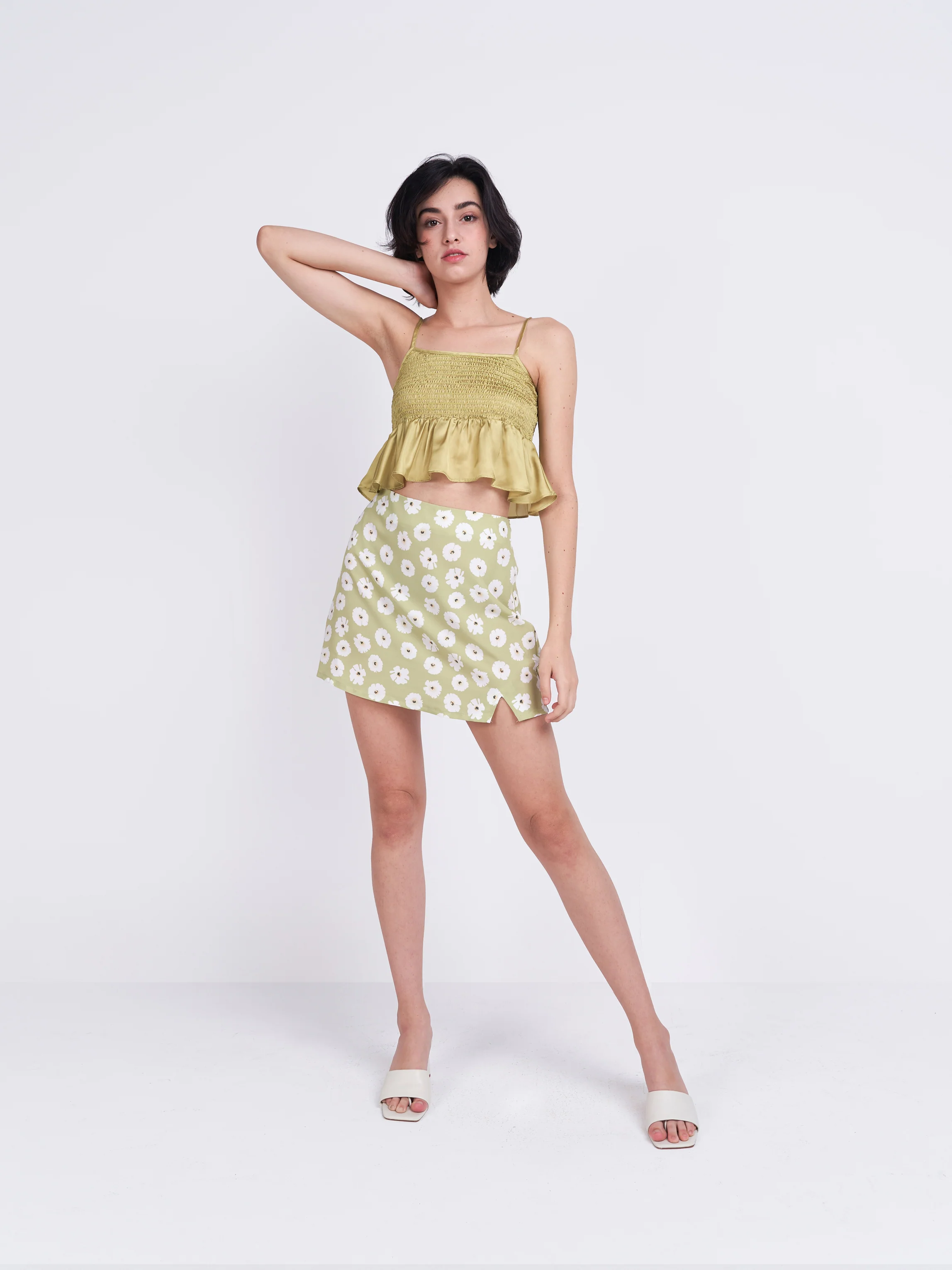 Glamorous Care Olive Green Frill Ruched Top - Image 3