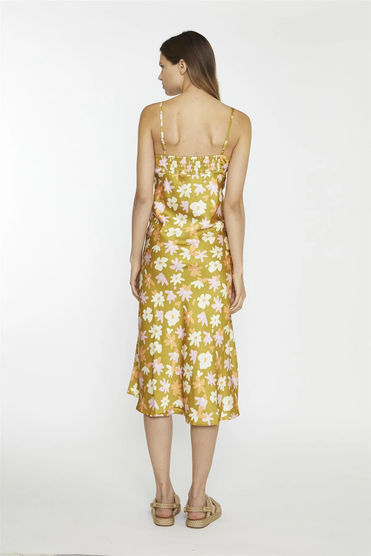 Olive Multi-Flower Spaghetti-Strap Midi-Dress - Image 2