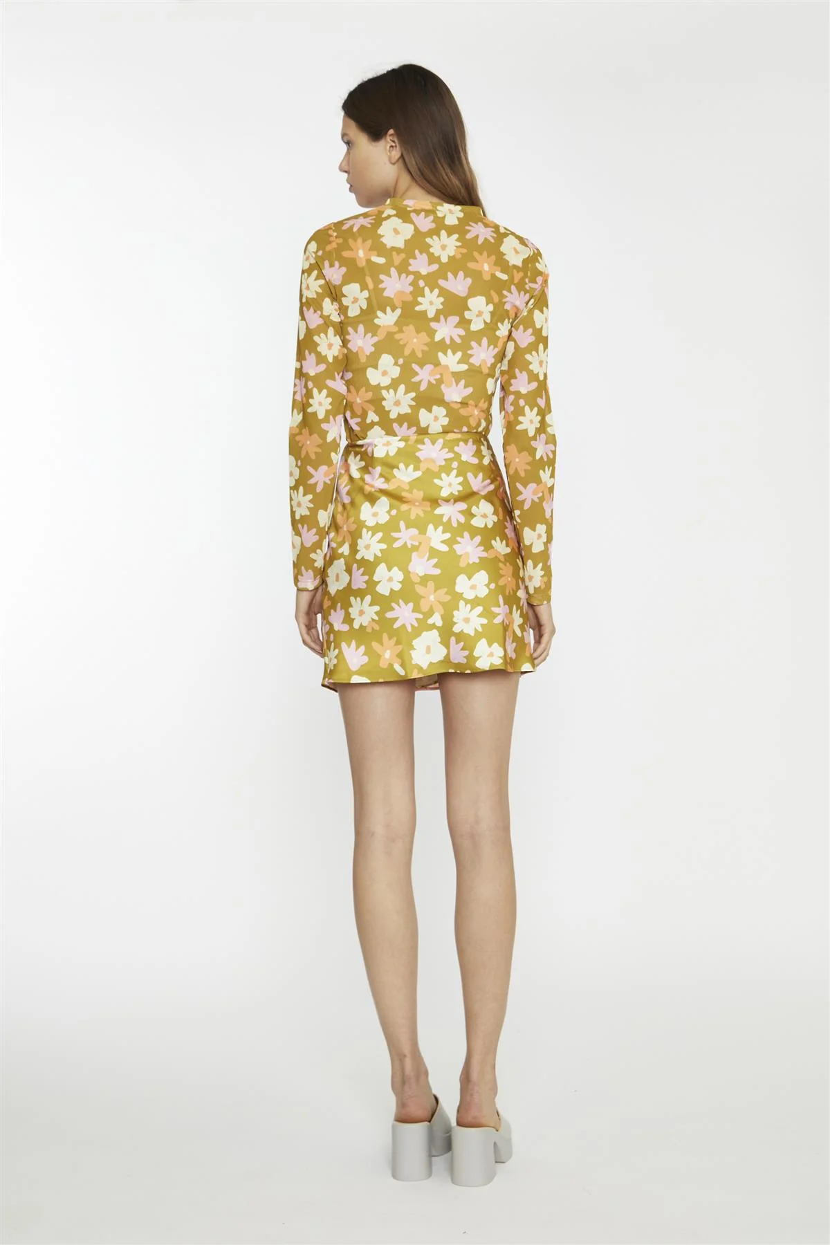 Olive Multi-Flower Wrap Mini-Skirt - Image 2