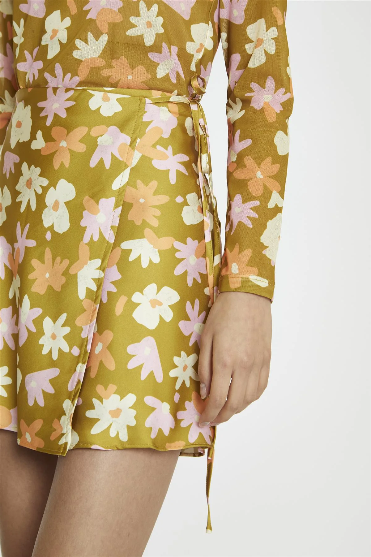 Olive Multi-Flower Wrap Mini-Skirt - Image 3
