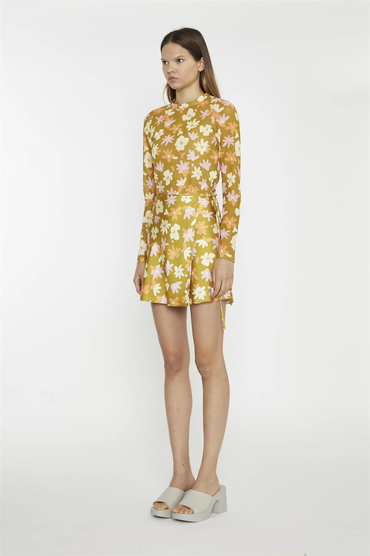 Olive Multi-Flower Wrap Mini-Skirt - Image 4